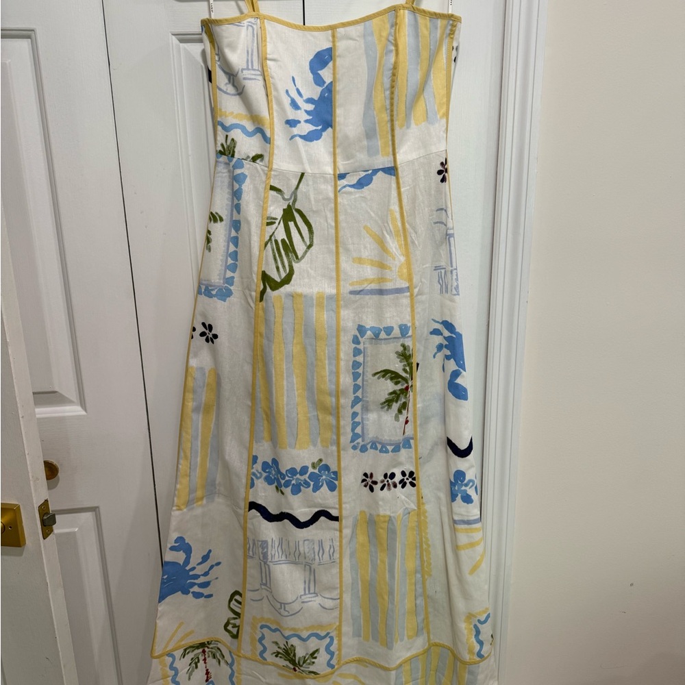 Sabo Skirt White Maxi Dress with Yellow and Blue Print